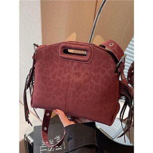 Fringe Leopard Handle Crossbody Bag